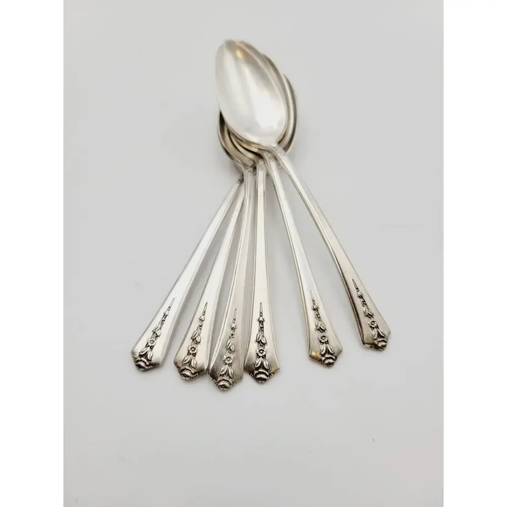 Vintage Holmes & Edwards SPRING GARDEN Silver Plated Teaspoon Set of 6 Spoons